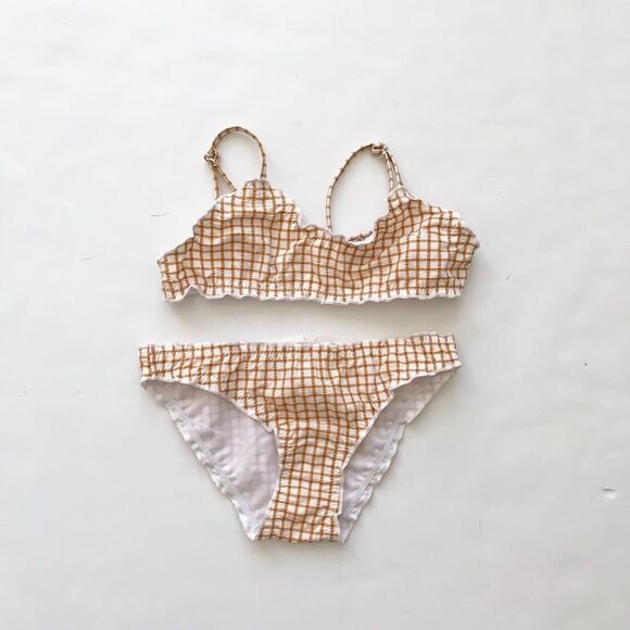 Zara NWT mustard grid plaid 2 pc bikini 8-9Y - Picture 1 of 6